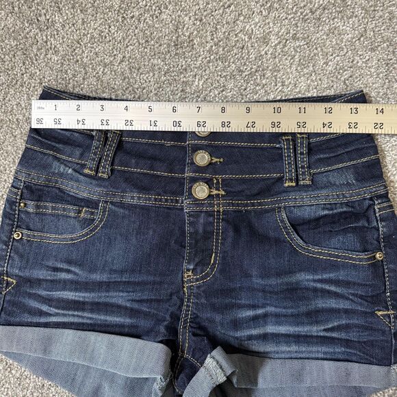 1st Kiss Denim Shorts Womens 7 Dark Wash High Rise Triple Button Cuffed Cute - Picture 11 of 11